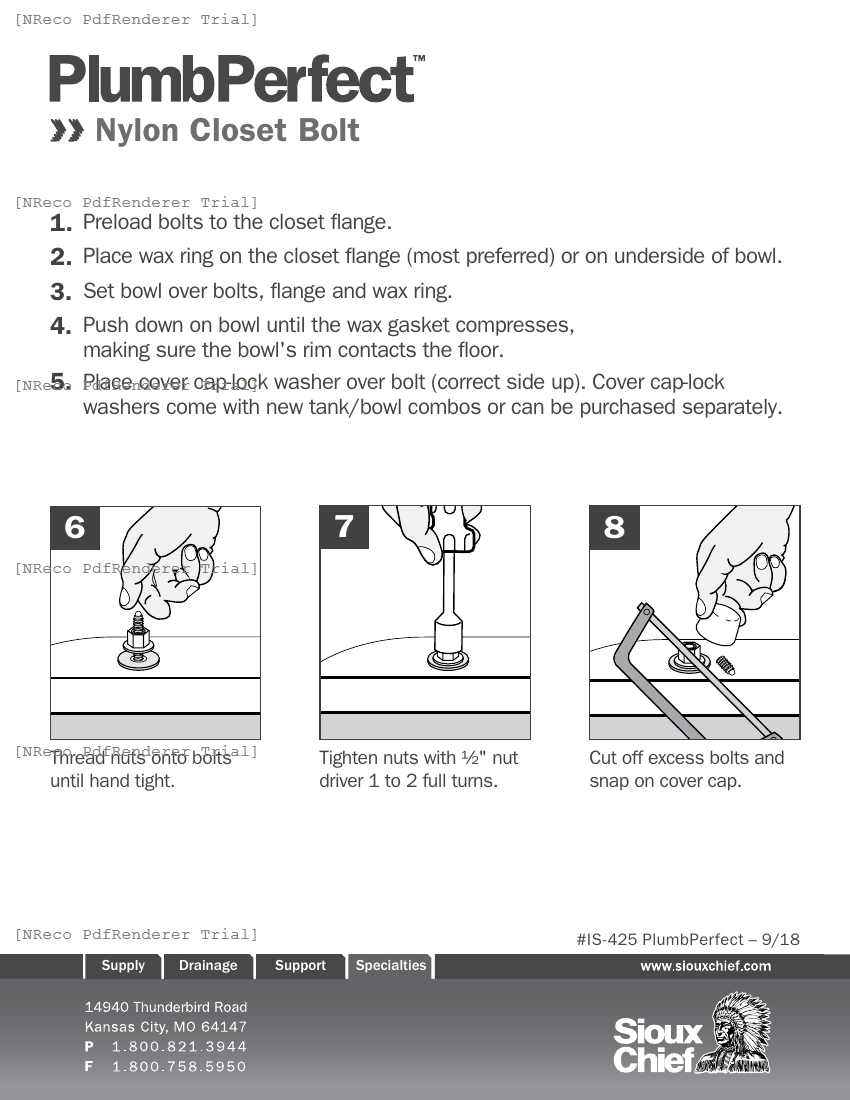 425 SERIES - PLUMBPERFECT CLOSET BOLT - INSTRUCTION SHEET.PDF Technical Document